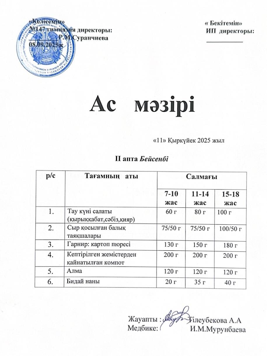 Ас мәзірі (11.09.2025ж)